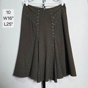 Forwear New York Skirt Women's 10 Brown Studded Paneled Godet A-Line Midi USA